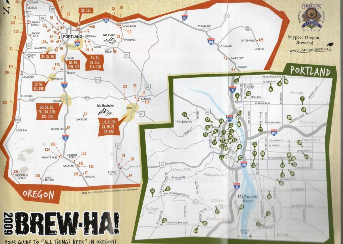 kart av bryggerier i Portland, Oregon 