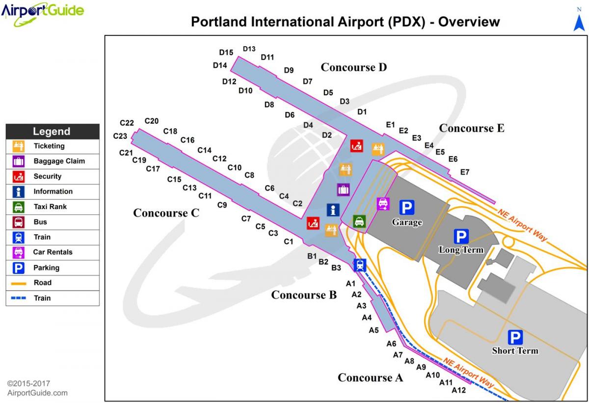 Portland, Oregon flyplass kart
