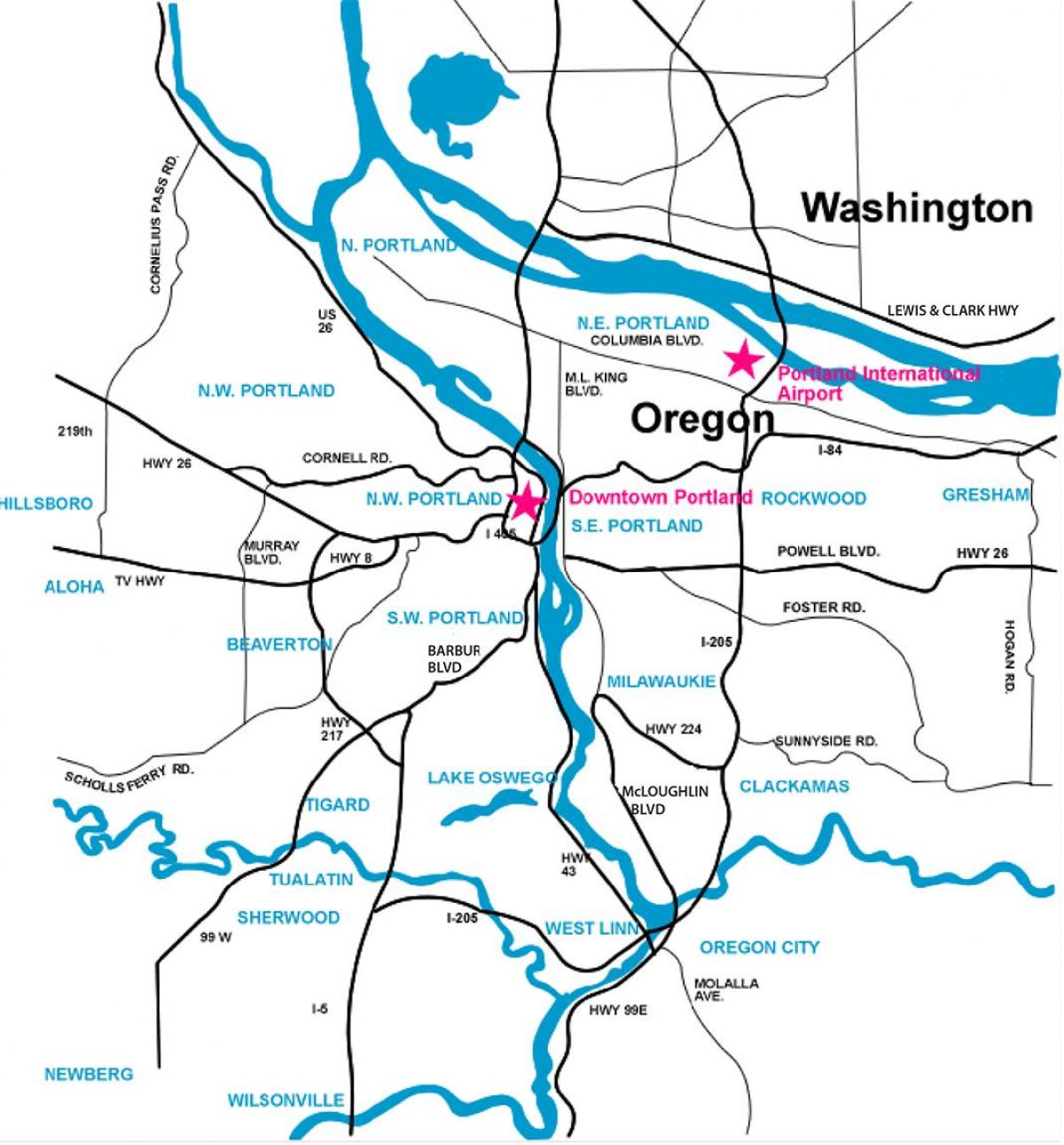 Portland-området kart