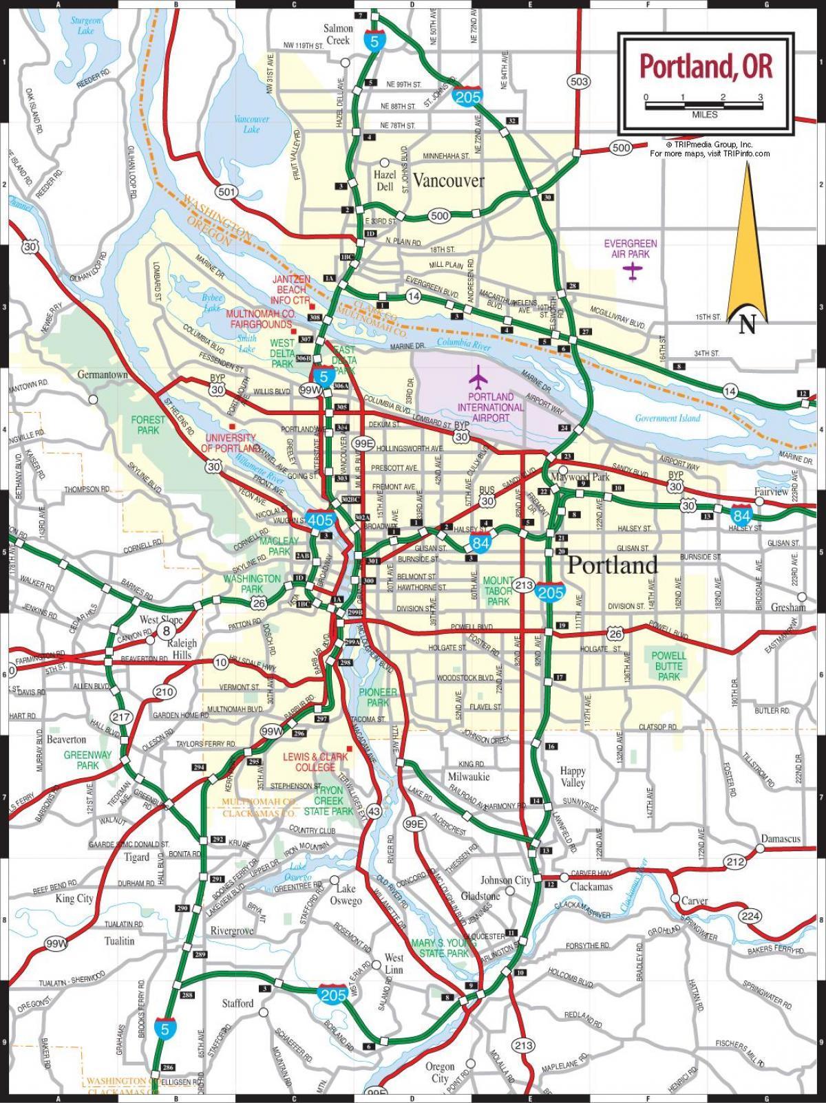 kart over Portland eller området