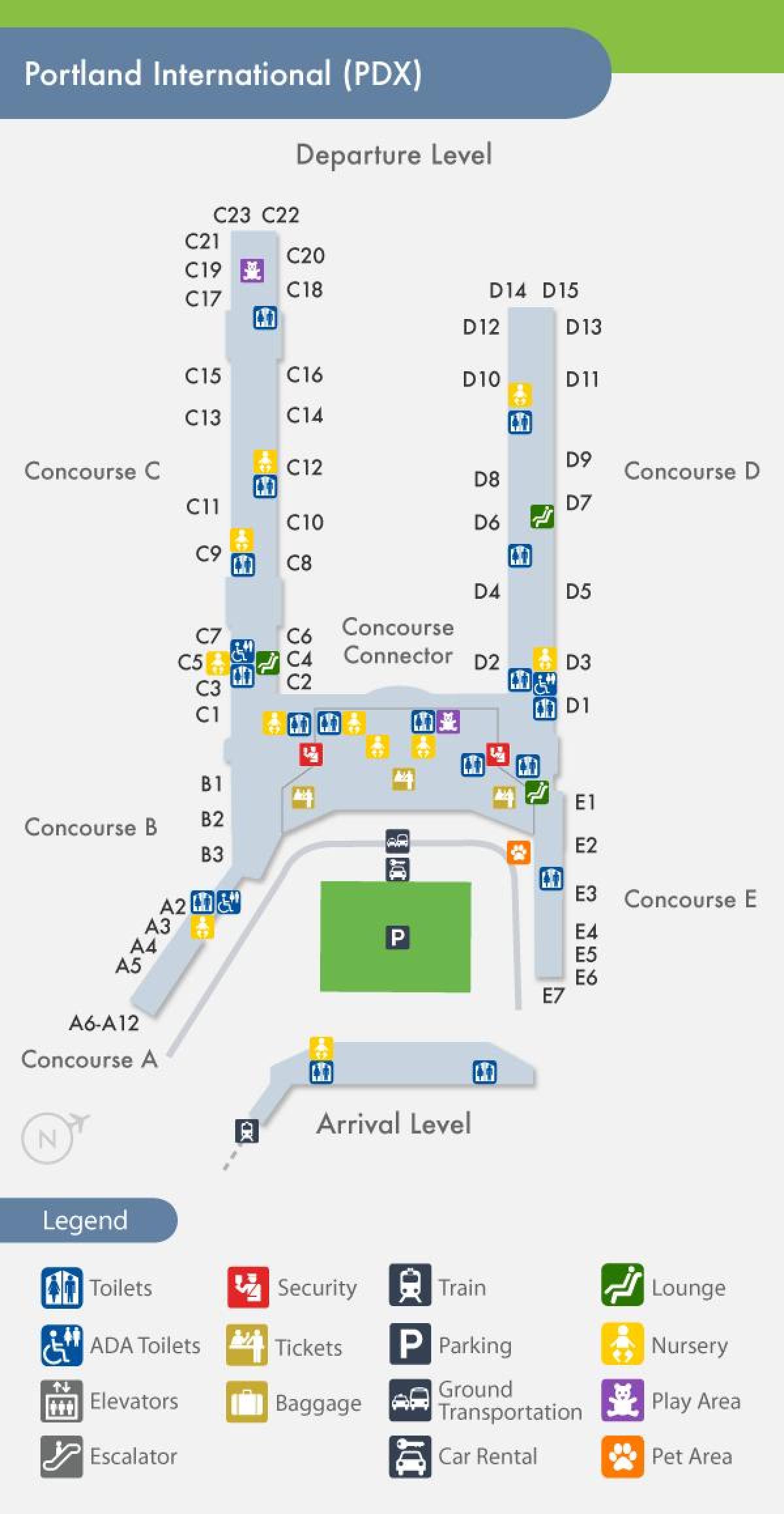 PDX kart over flyplassen