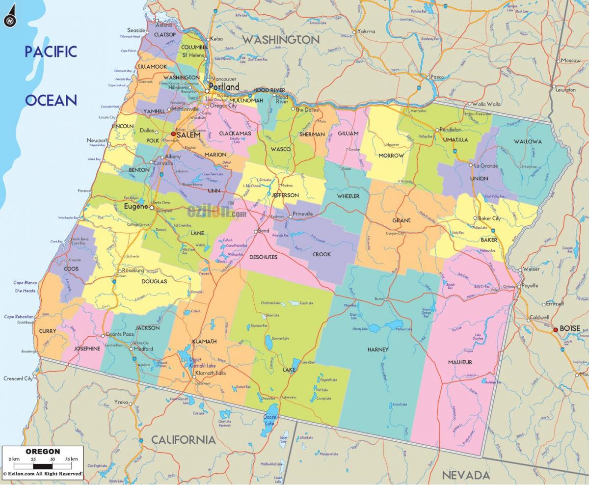 Portland Oregon fylke kart
