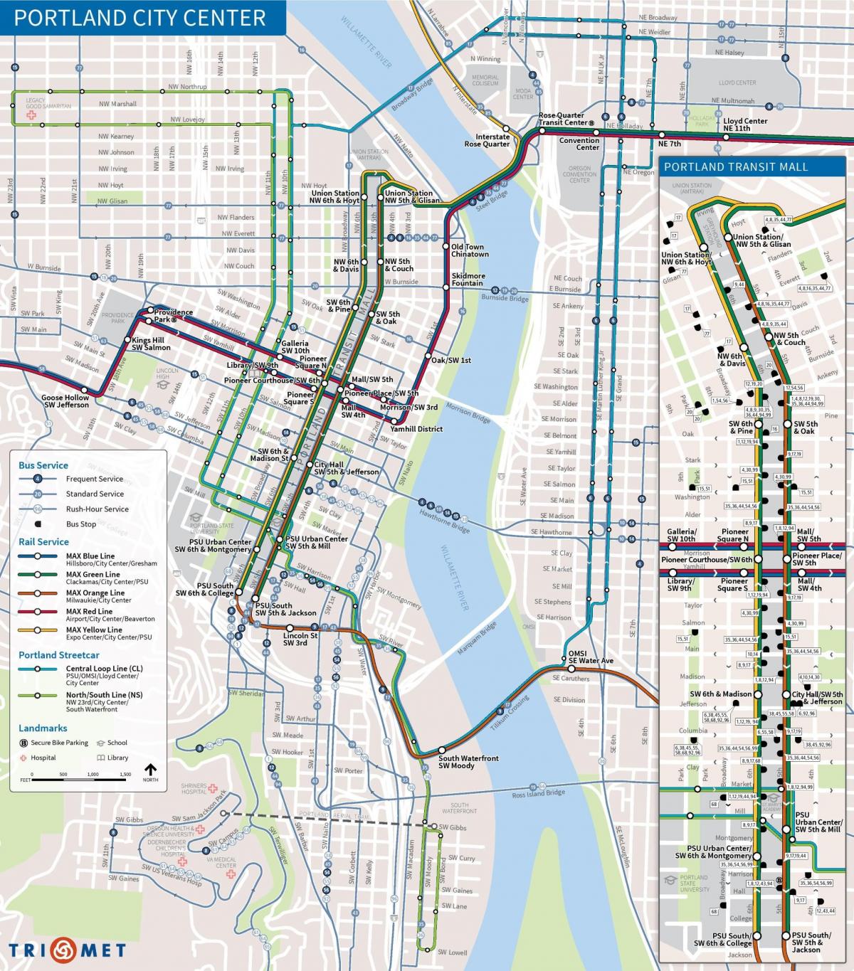 Portland Oregon offentlig transport kart