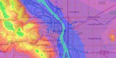 Høyde kartet Portland Oregon